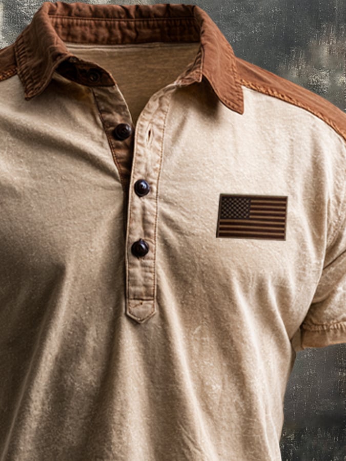Men's Retro Patriotic Color-Block Polo Shirt
