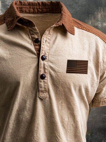 Men's Retro Patriotic Color-Block Polo Shirt