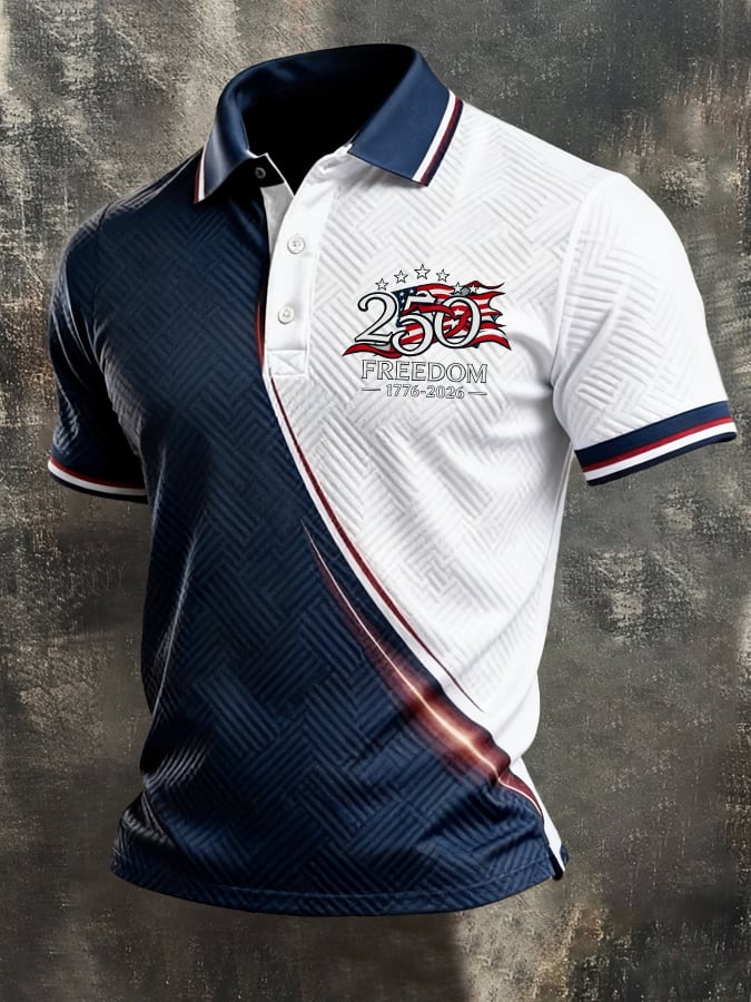 Men's Retro "Patriot" Color-Block Short-Sleeve Polo Shirt
