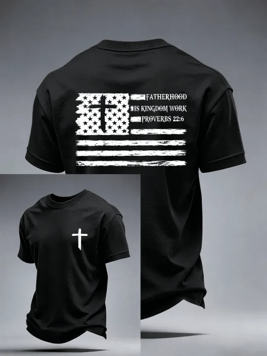 Fatherhood Is Kingdom Work Christian Flag Men's Tee