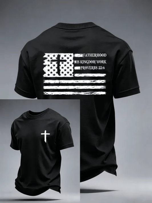 Fatherhood Is Kingdom Work Christian Flag Men's Tee