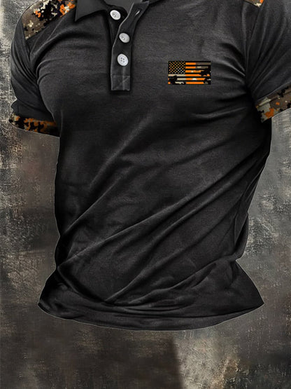Men's Retro Patriot Camouflage Patchwork T-shirt