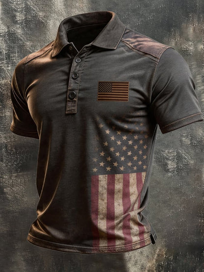 Men's Retro "Patriot" Color-Block Short-Sleeve Polo Shirt