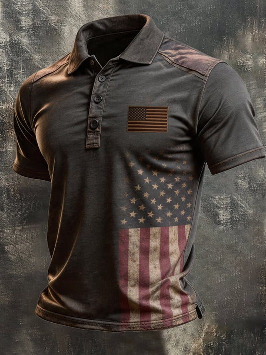 Men's Retro "Patriot" Color-Block Short-Sleeve Polo Shirt