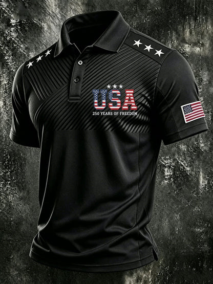 Men's American Flag Print Polo Shirt