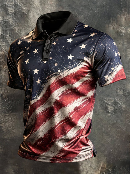 Men's Retro "Patriot" Color-Block Short-Sleeve Polo Shirt