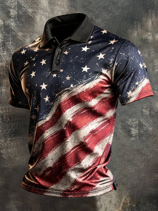 Men's Retro "Patriot" Color-Block Short-Sleeve Polo Shirt