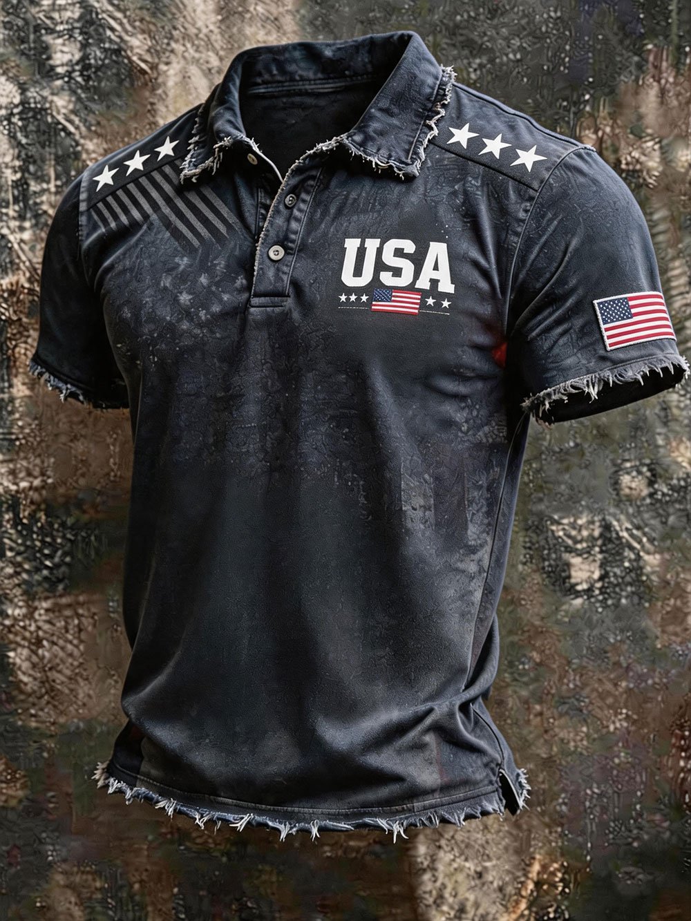 Men's Retro Patriotic Print Casual Short-Sleeve Polo Shirt