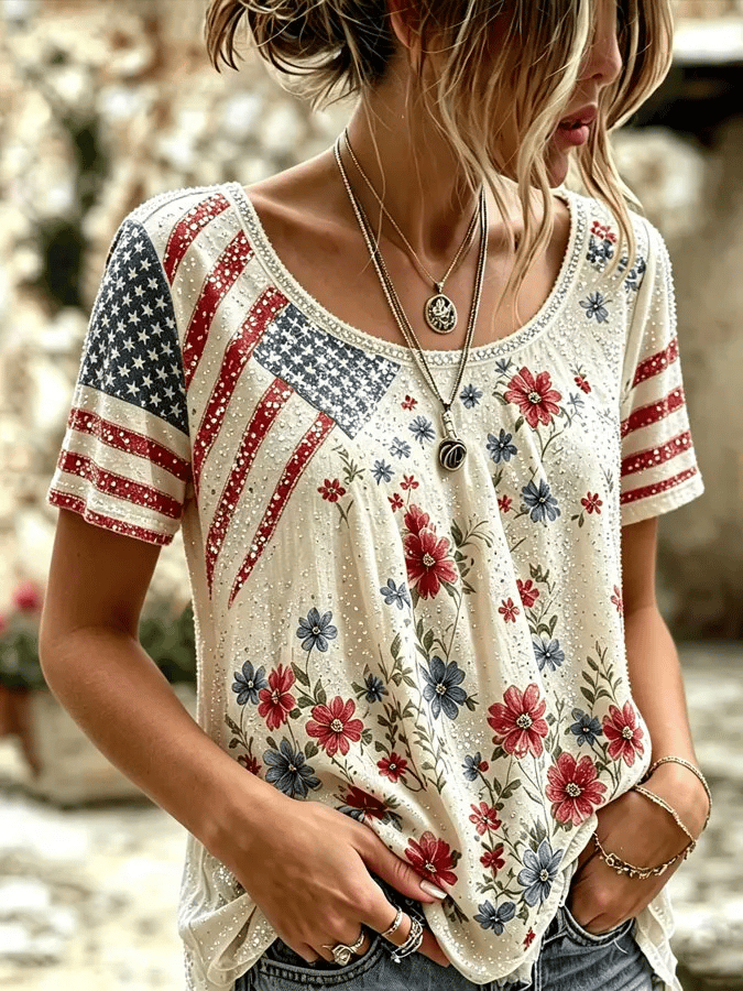 Women'S Casual Independence Day Print Top