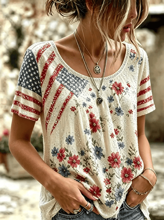 Women'S Casual Independence Day Print Top