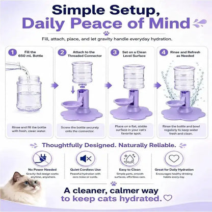 Gravity-Fed Pet Water Dispenser – Adjustable No-Electric Cat & Small Dog Water Bowl