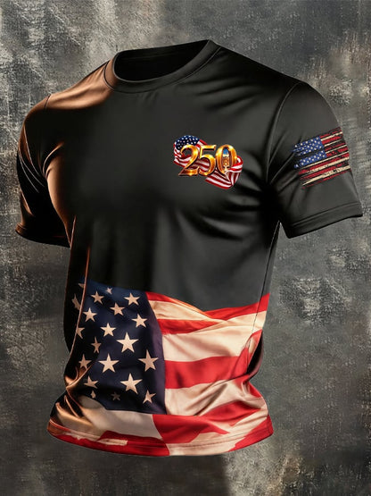 Men's Retro Patriotic Color-Block Crew Neck Short-Sleeve T-Shirt