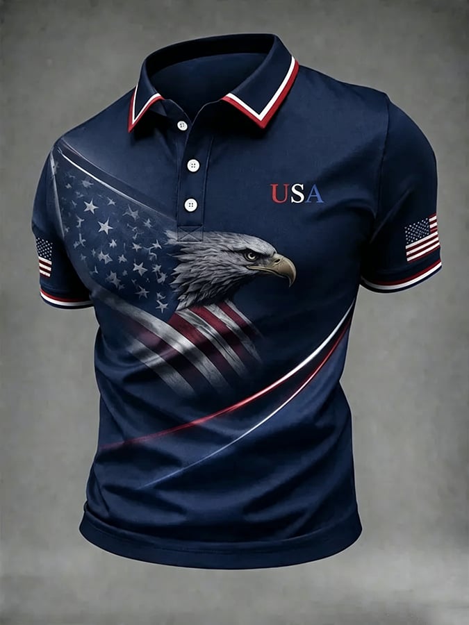 Men's250th Anniversary Print Casual Polo Shirt