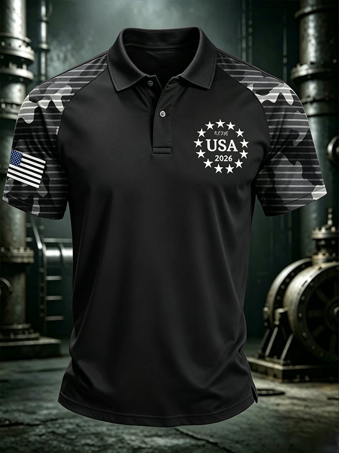 Men's250th Anniversary Print Casual Polo Shirt
