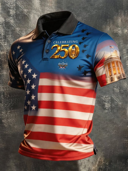 Men's Retro "Patriot" Color-Block Short-Sleeve Polo Shirt
