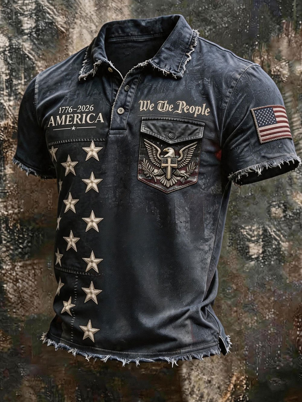 Men's Retro Patriotic Print Casual Short-Sleeve Polo Shirt