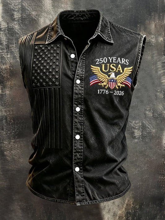 Men's Vintage Patriotic Color-Block Print Sleeveless Shirt