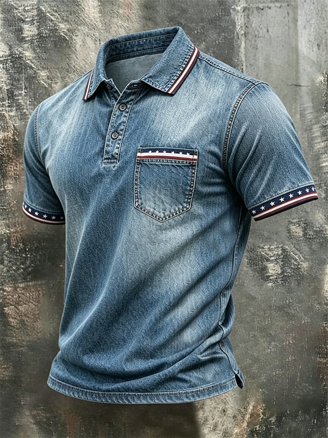 Men American Trim Denim Polo