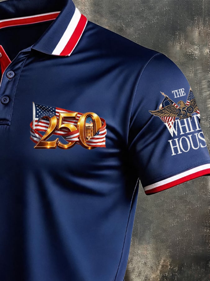 Men's Retro "Patriot" Color-Block Short-Sleeve Polo Shirt