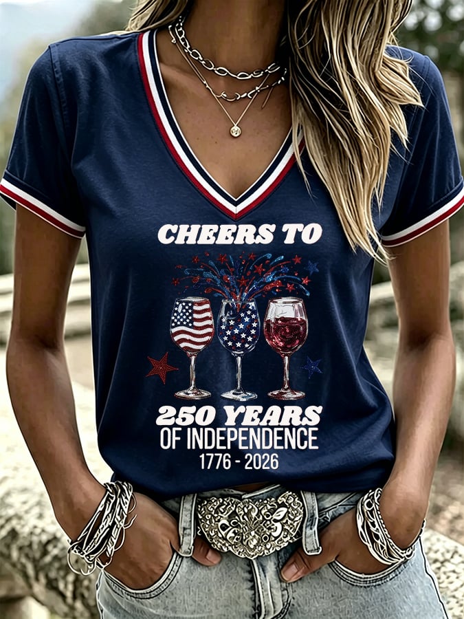 Women's USA 250th Anniversary Print V Neck T-shirt