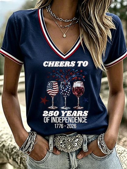 Women's USA 250th Anniversary Print V Neck T-shirt
