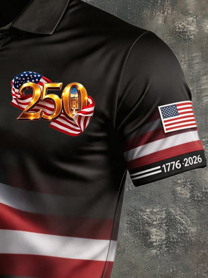 Men's Retro "Patriot" Color-Block Short-Sleeve Polo Shirt