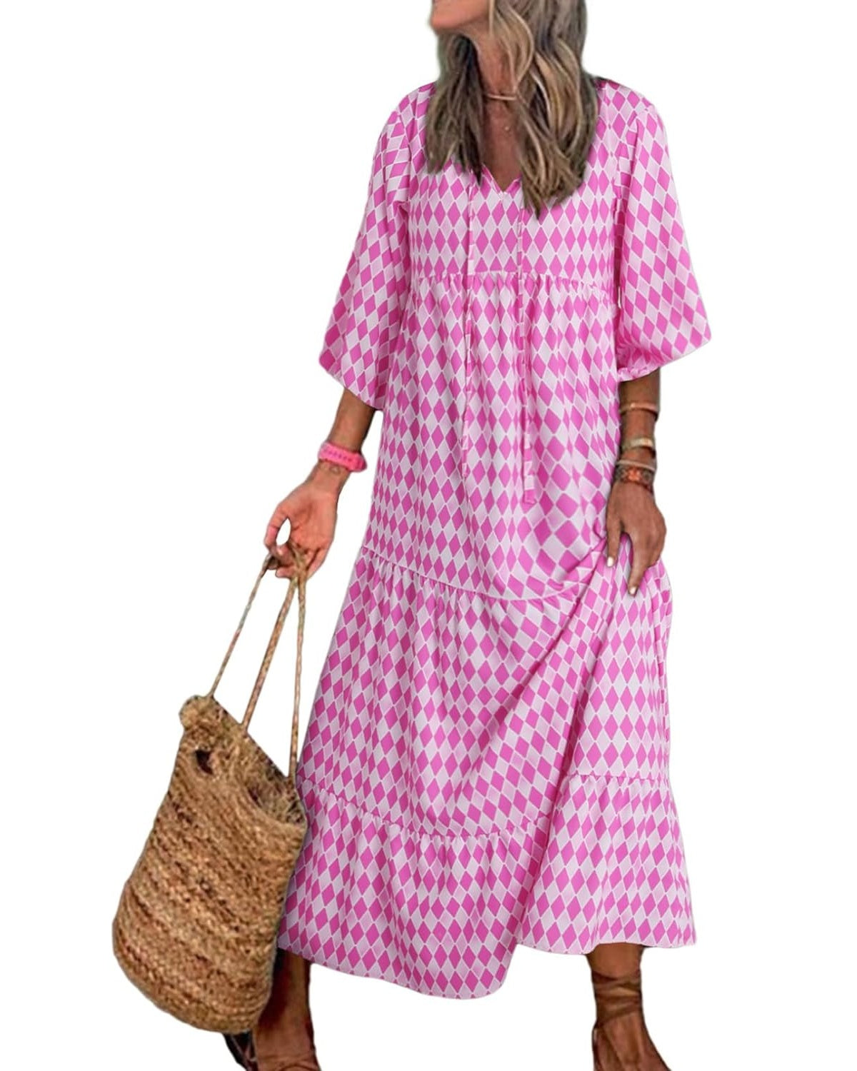 Women's Puff Sleeve Floral Boho Maxi Dress