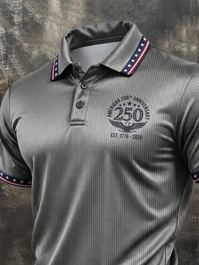 Men's Retro "Patriot" Color-Block Short-Sleeve Polo Shirt