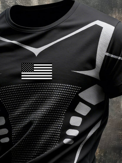 Men's Retro Slim Fit Textured Camouflage Patchwork T-Shirt