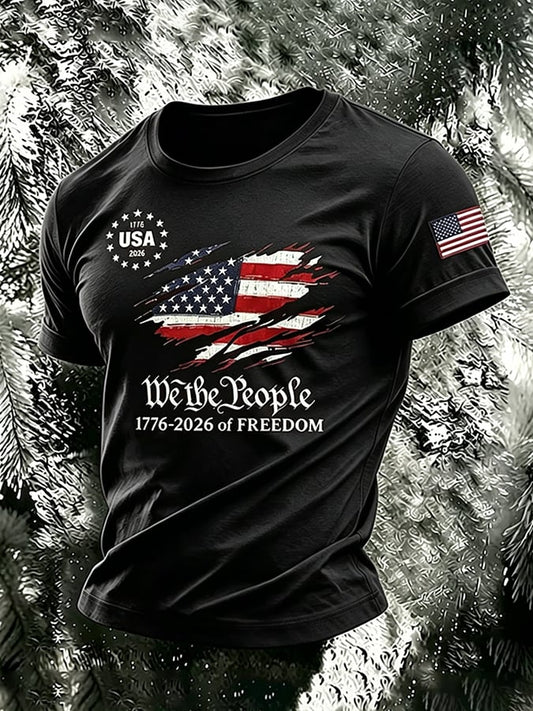 Men's 250th Independence Day Commemorative  Freedom・Courage・Pride Printed Top