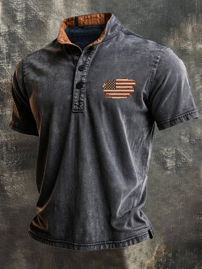 Men's Retro Color-Block "Patriot" Henley T-Shirt