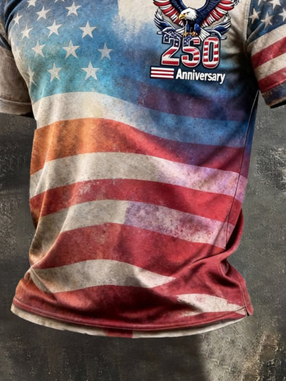 Men's Retro Independence Day Patriot Crew Neck T-Shirt