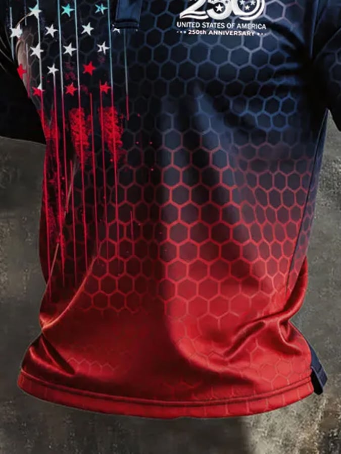 Men's Retro "Patriot" Color-Block Short-Sleeve Polo Shirt