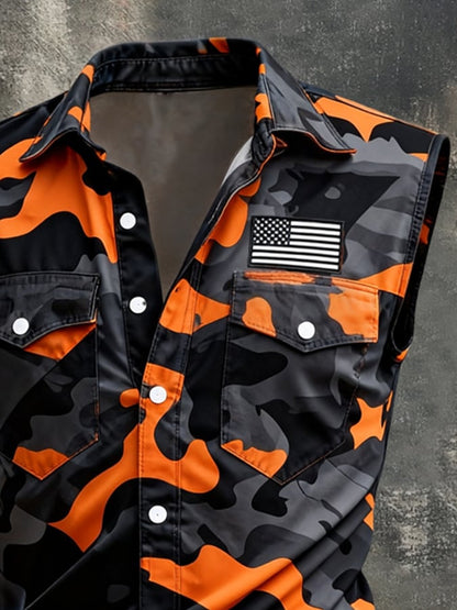 Men's Retro Patriotic Color-Block Printed Sleeveless Shirt