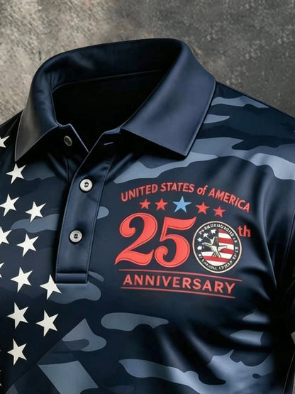 Men's Retro "Patriot" Color-Block Short-Sleeve Polo Shirt