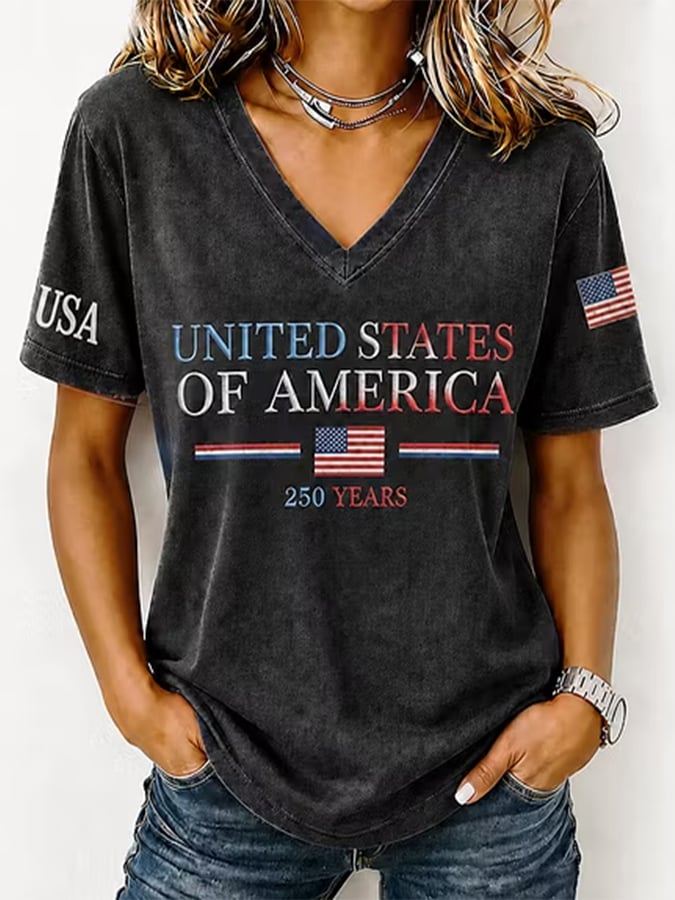 Women's Commemorating The 250th Anniversary Of The Founding Of The United States V-Neck T-Shirt