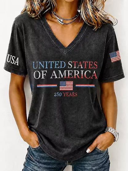 Women's Commemorating The 250th Anniversary Of The Founding Of The United States V-Neck T-Shirt