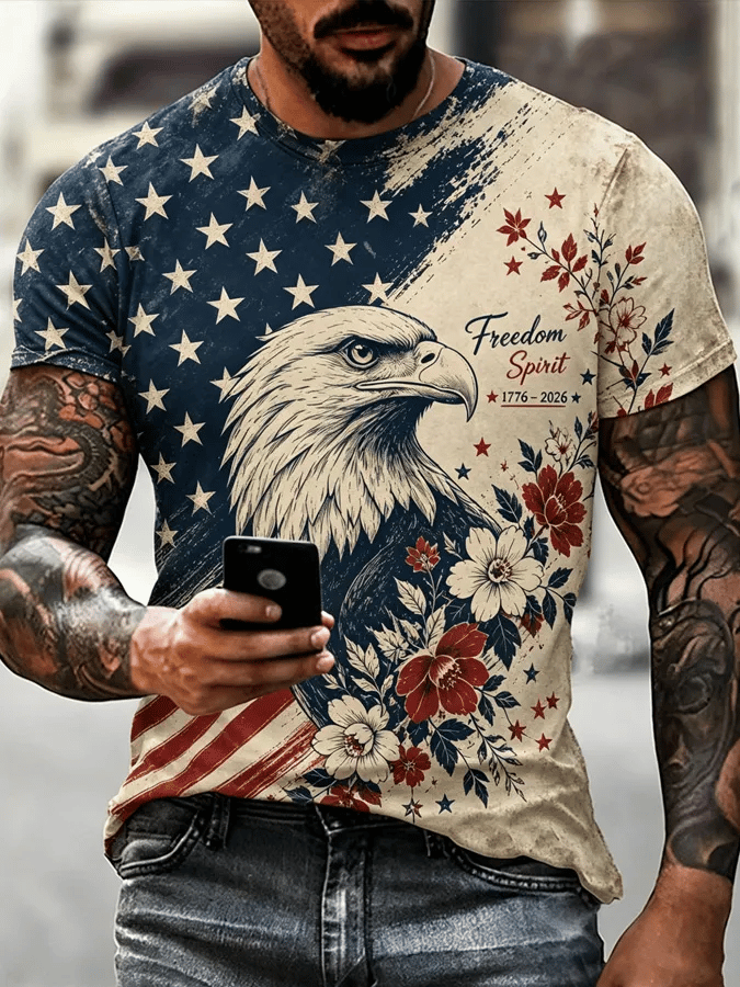 Men's USA 1776-2026 Freedom Printed Casual T-shirt