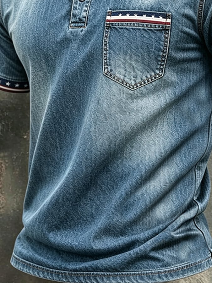 Men American Trim Denim Polo