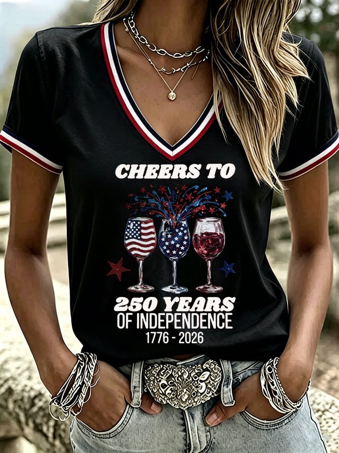 Women's USA 250th Anniversary Print V Neck T-shirt