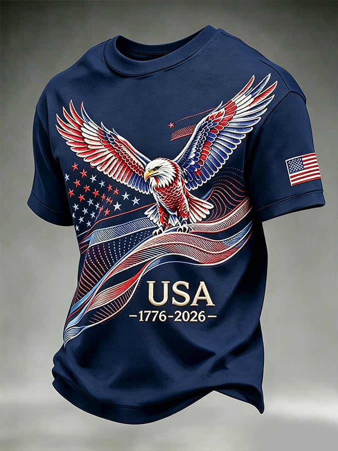 Men'S Casual Crew-Neck T-Shirt With U.S. 250th Anniversary Print