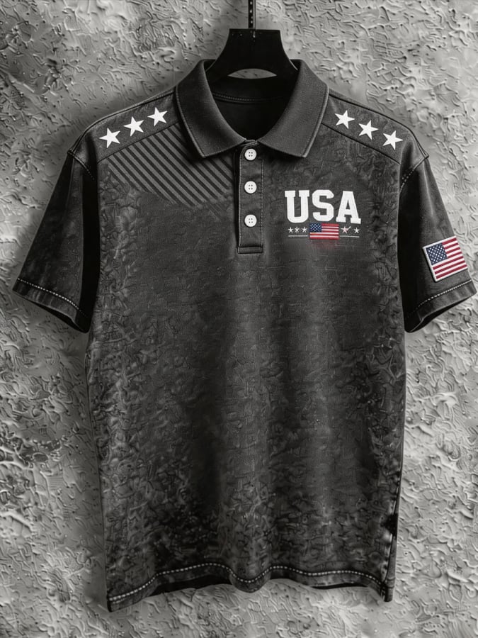 Men's Retro "Patriot" Color-Block Short-Sleeve Polo Shirt