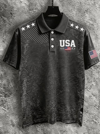 Men's Retro "Patriot" Color-Block Short-Sleeve Polo Shirt