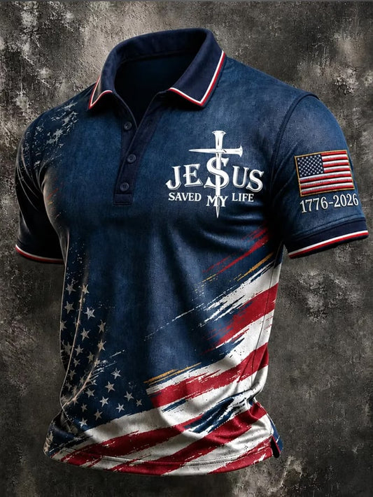 Men's 250th Anniversary Commemorative Faith Print Casual Polo Shirt