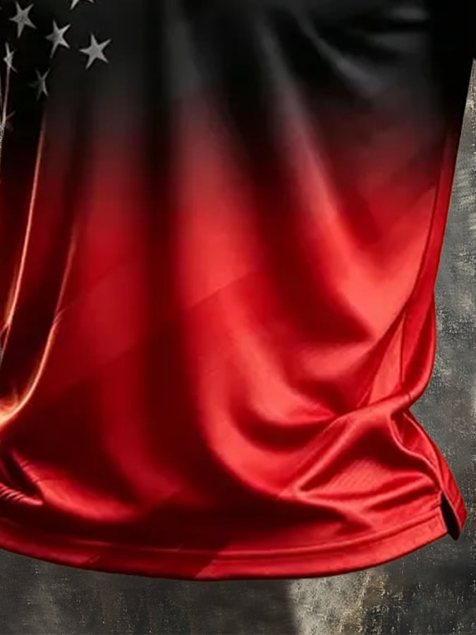 Men's Retro Patriotic Color-Block Short-Sleeve Polo Shirt