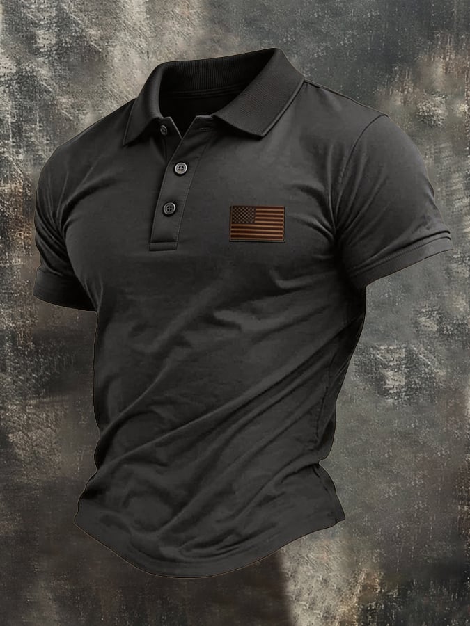 Men's Retro Patriotic Color-Block Short-Sleeve Polo Shirt