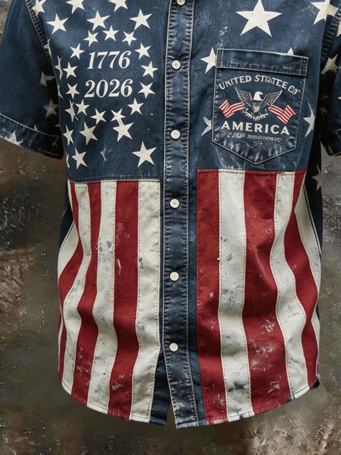 Pocket Eagle American Flag Denim Shirt