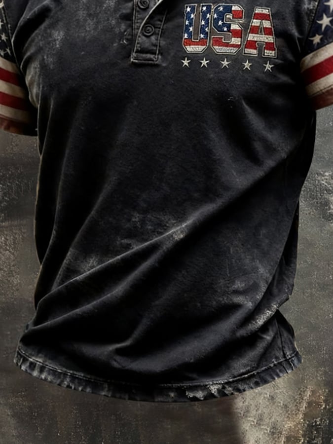 Men's Retro "Patriot" Color-Block Short-Sleeve Polo Shirt