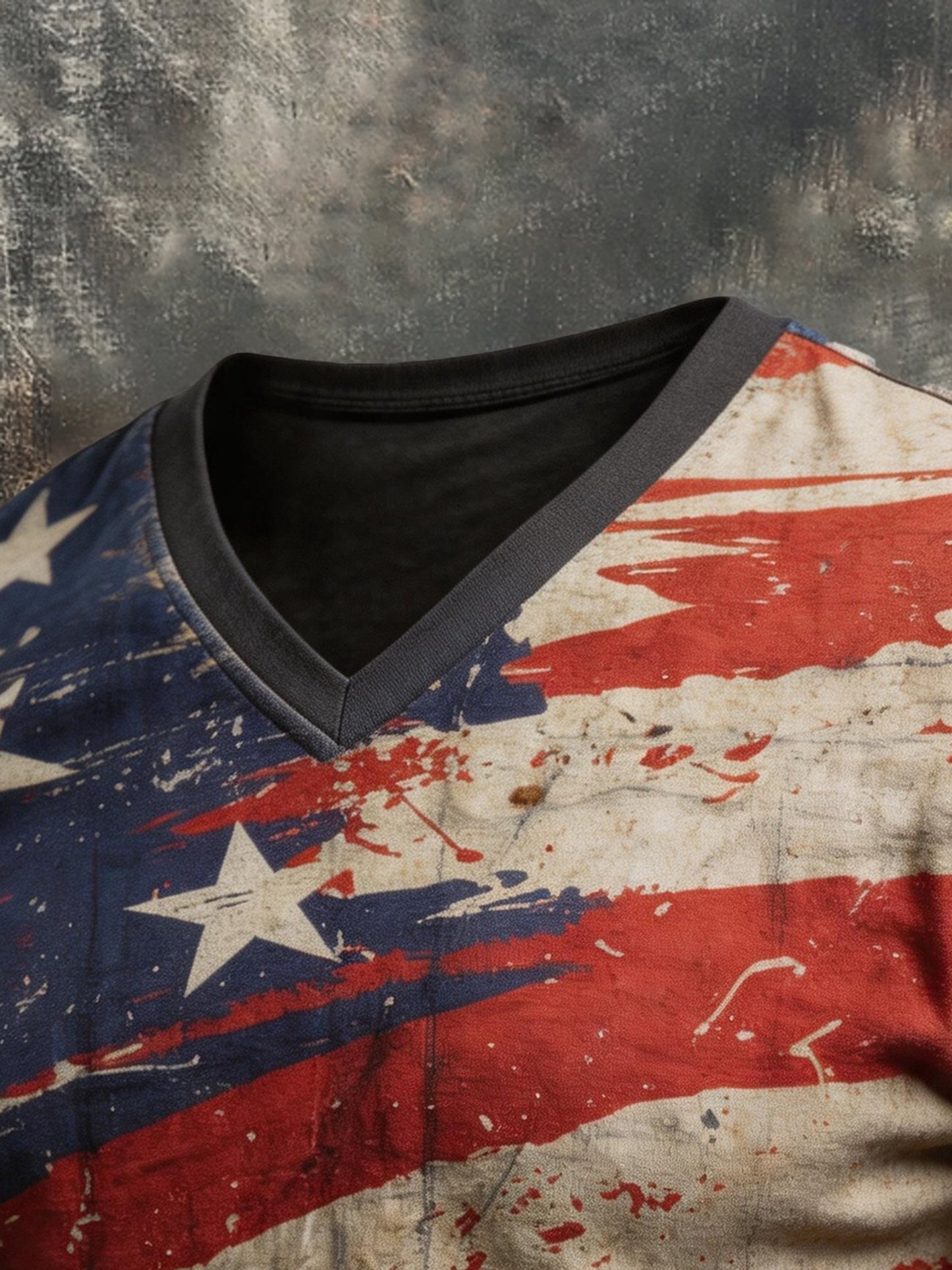 Men's Retro Patriotic Color-Block V-Neck Short-Sleeve T-Shirt