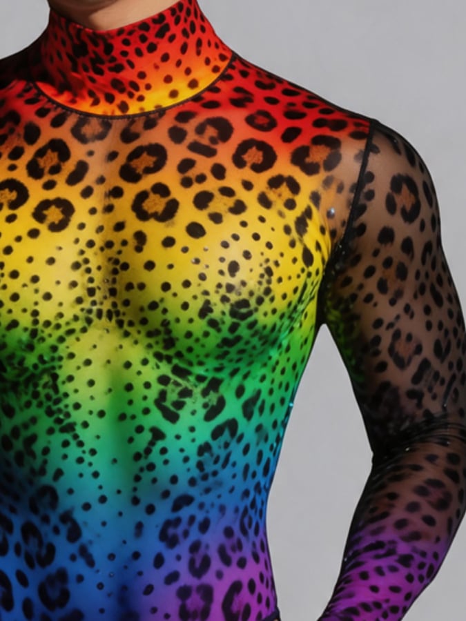 Men's Rainbow Mesh Cutout Sexy Semi-Sheer Top